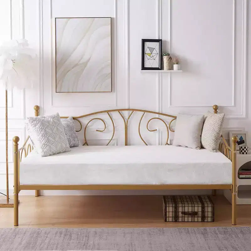 Cadre de lit de repos métallique double, lit-canapé avec rangement sous le lit, assemblage facile, pas besoin de sommier tapissier