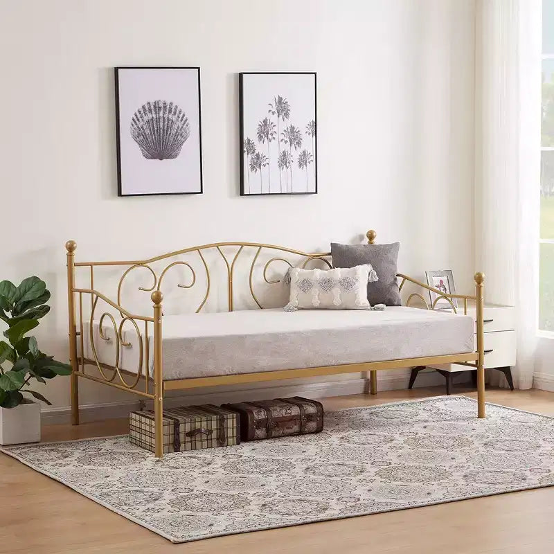 Cadre de lit de repos métallique double, lit-canapé avec rangement sous le lit, assemblage facile, pas besoin de sommier tapissier