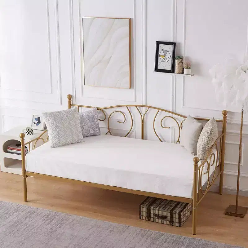 Cadre de lit de repos métallique double, lit-canapé avec rangement sous le lit, assemblage facile, pas besoin de sommier tapissier
