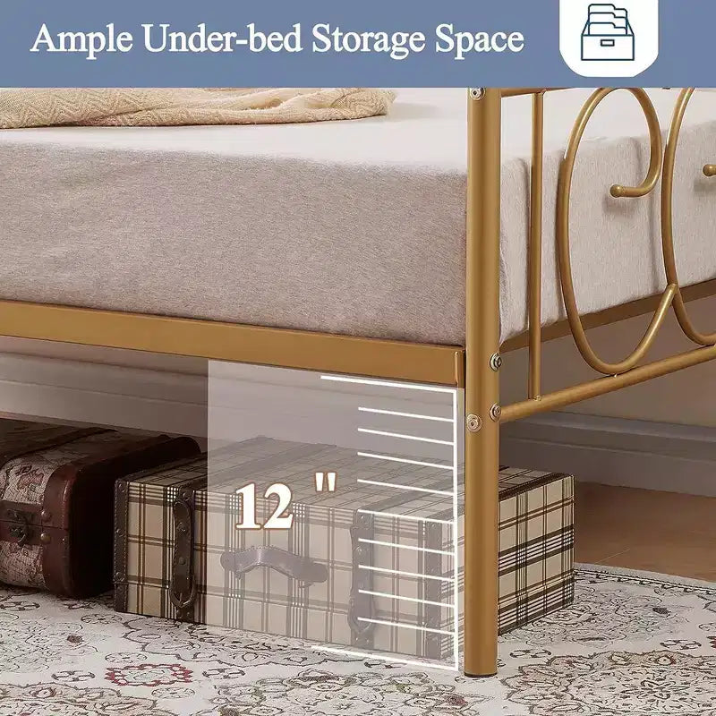 Cadre de lit de repos métallique double, lit-canapé avec rangement sous le lit, assemblage facile, pas besoin de sommier tapissier