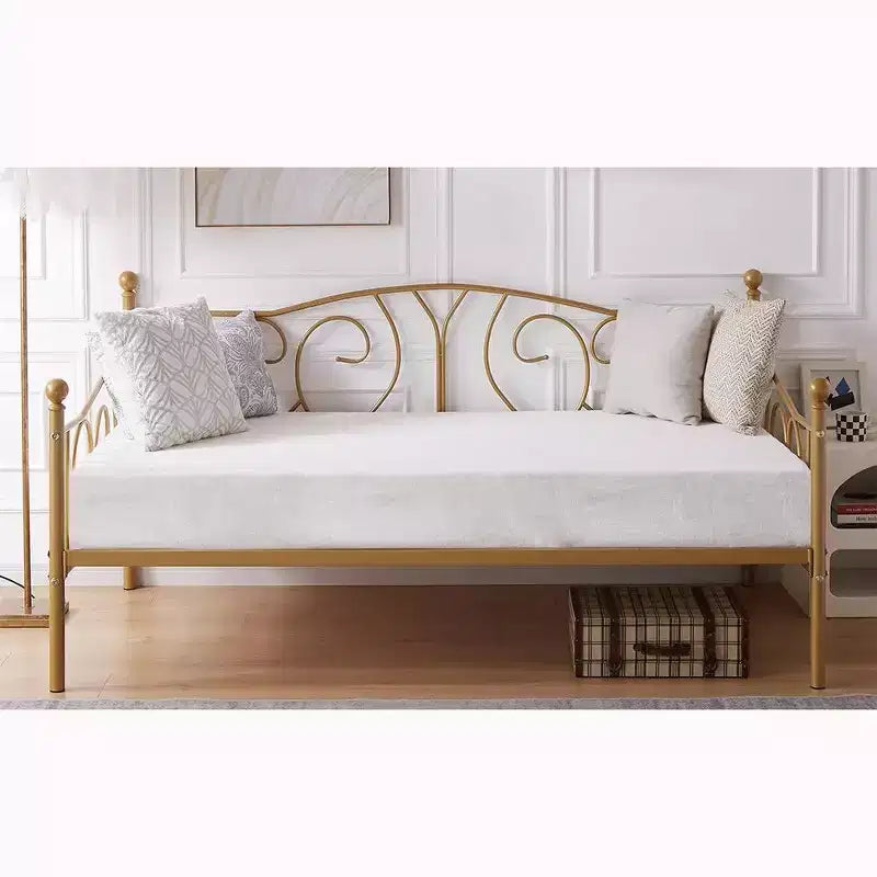 Cadre de lit de repos métallique double, lit-canapé avec rangement sous le lit, assemblage facile, pas besoin de sommier tapissier
