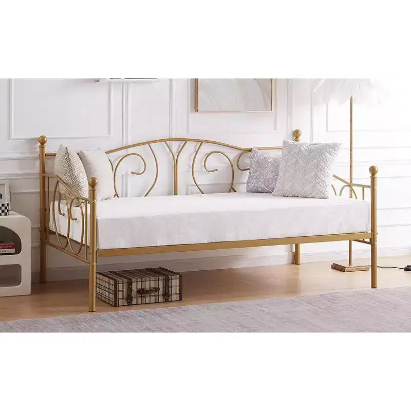 Cadre de lit de repos métallique double, lit-canapé avec rangement sous le lit, assemblage facile, pas besoin de sommier tapissier