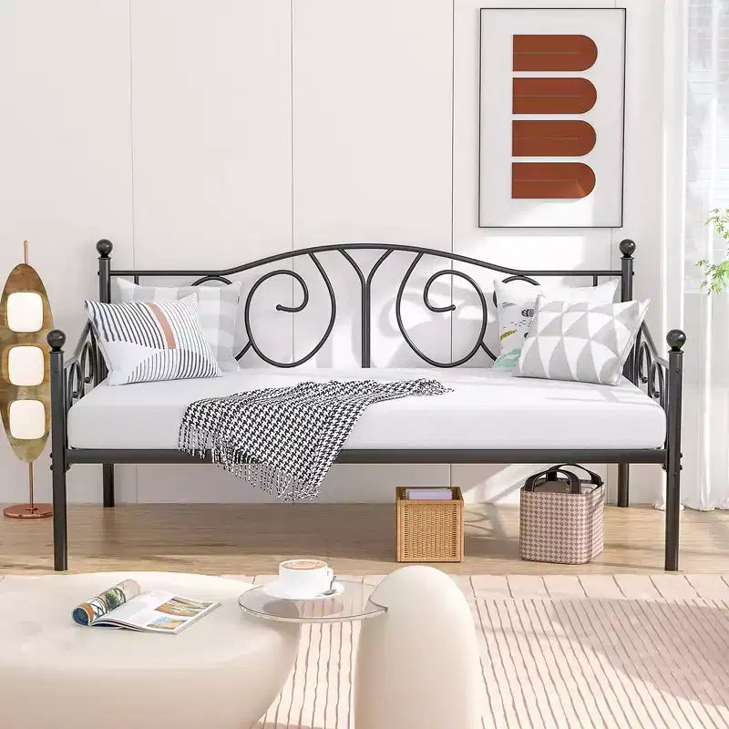 Cadre de lit de repos métallique double, lit-canapé avec rangement sous le lit, assemblage facile, pas besoin de sommier tapissier