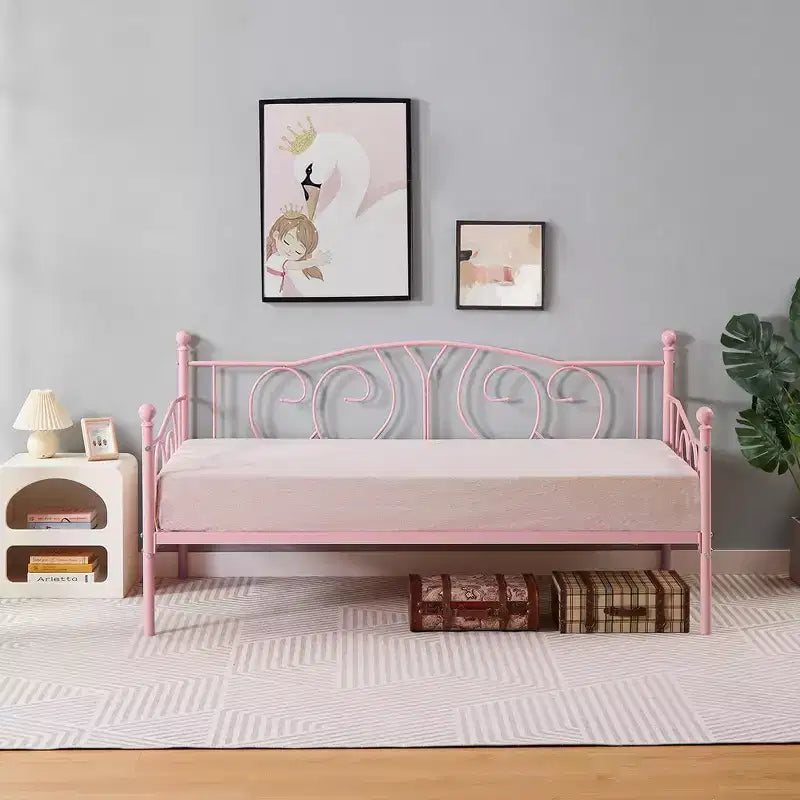 Cadre de lit de repos métallique double, lit-canapé avec rangement sous le lit, assemblage facile, pas besoin de sommier tapissier