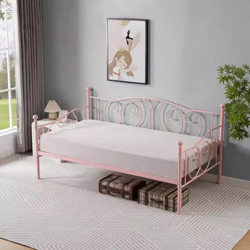 Cadre de lit de repos métallique double, lit-canapé avec rangement sous le lit, assemblage facile, pas besoin de sommier tapissier
