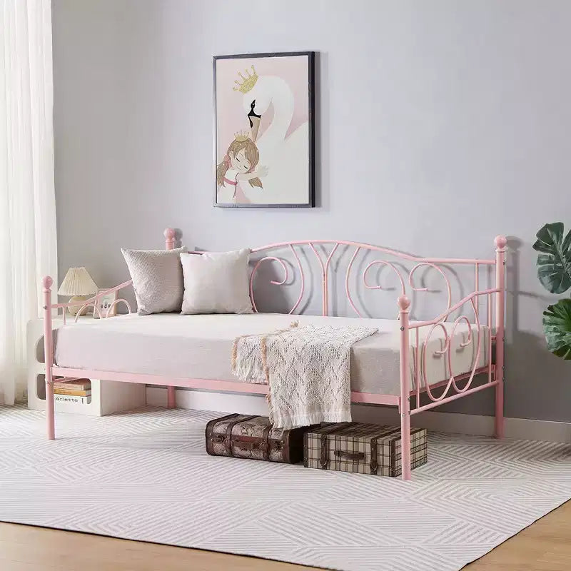 Cadre de lit de repos métallique double, lit-canapé avec rangement sous le lit, assemblage facile, pas besoin de sommier tapissier