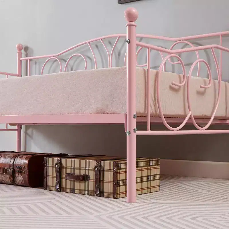 Cadre de lit de repos métallique double, lit-canapé avec rangement sous le lit, assemblage facile, pas besoin de sommier tapissier