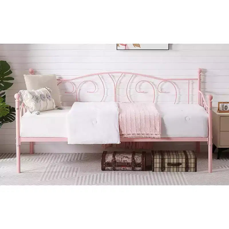 Cadre de lit de repos métallique double, lit-canapé avec rangement sous le lit, assemblage facile, pas besoin de sommier tapissier