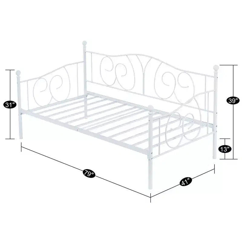 Cadre de lit de repos métallique double, lit-canapé avec rangement sous le lit, assemblage facile, pas besoin de sommier tapissier