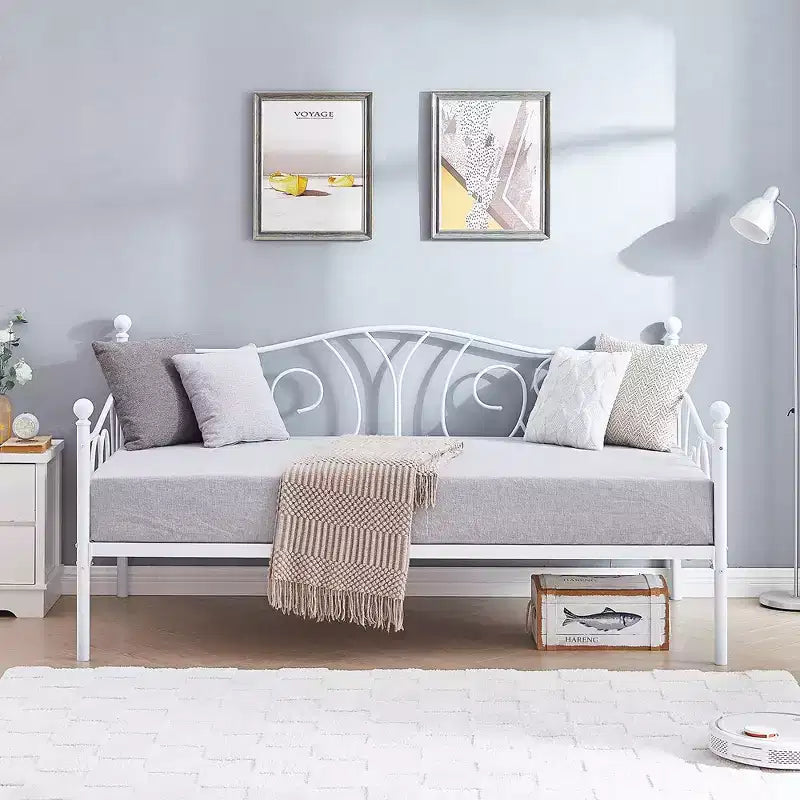 Cadre de lit de repos métallique double, lit-canapé avec rangement sous le lit, assemblage facile, pas besoin de sommier tapissier