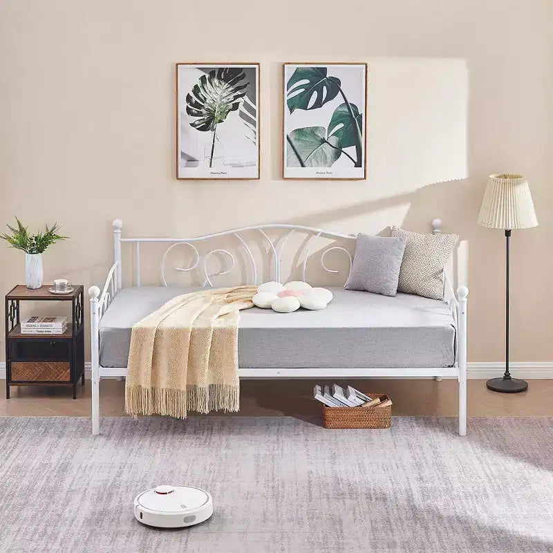 Cadre de lit de repos métallique double, lit-canapé avec rangement sous le lit, assemblage facile, pas besoin de sommier tapissier