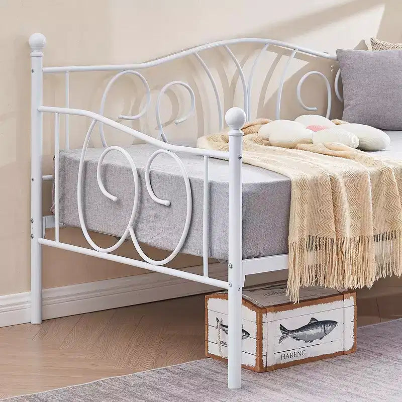 Cadre de lit de repos métallique double, lit-canapé avec rangement sous le lit, assemblage facile, pas besoin de sommier tapissier