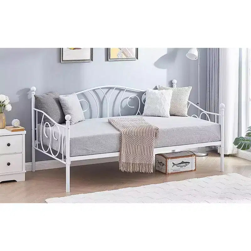 Cadre de lit de repos métallique double, lit-canapé avec rangement sous le lit, assemblage facile, pas besoin de sommier tapissier