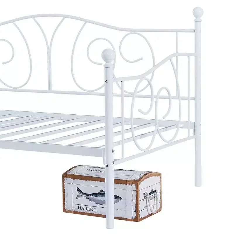 Cadre de lit de repos métallique double, lit-canapé avec rangement sous le lit, assemblage facile, pas besoin de sommier tapissier