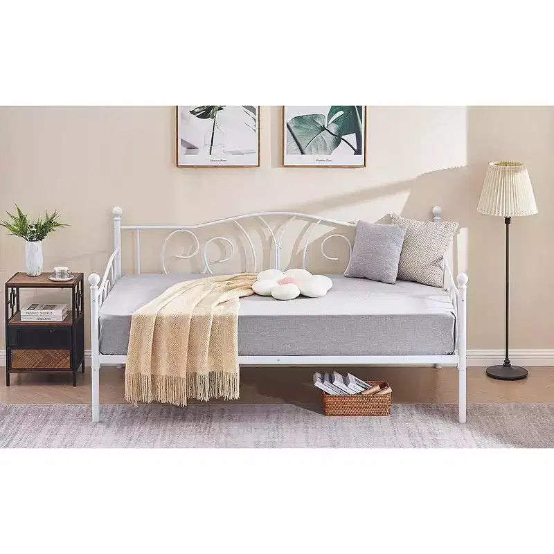 Cadre de lit de repos métallique double, lit-canapé avec rangement sous le lit, assemblage facile, pas besoin de sommier tapissier