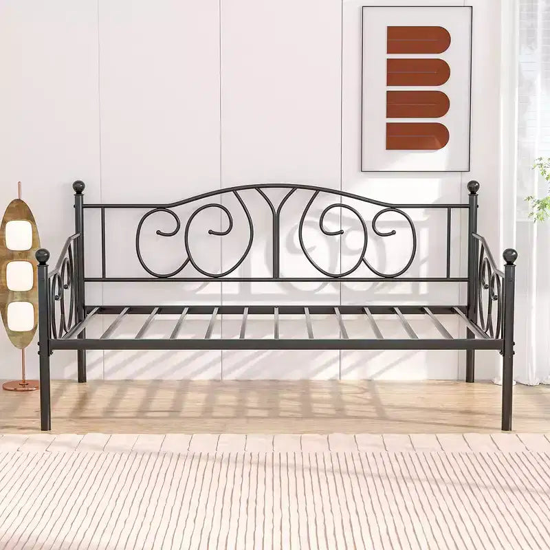 Cadre de lit de repos métallique double, lit-canapé avec rangement sous le lit, assemblage facile, pas besoin de sommier tapissier